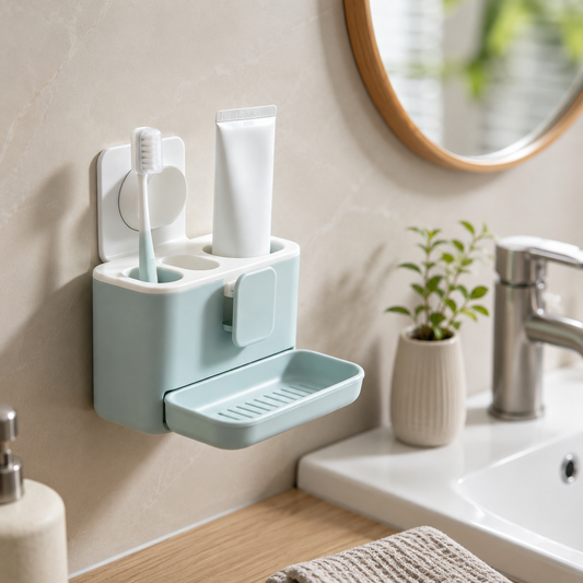 Wall‑Mounted Toothbrush & Toothpaste Holder