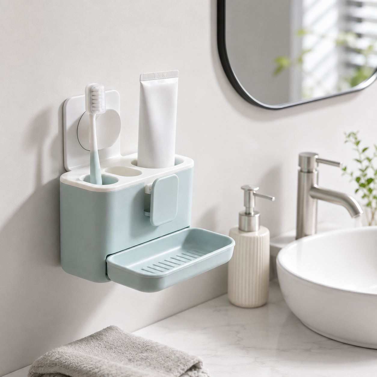 Wall‑Mounted Toothbrush & Toothpaste Holder