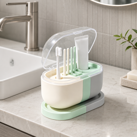 Countertop Toothbrush Holder with Transparent Lid